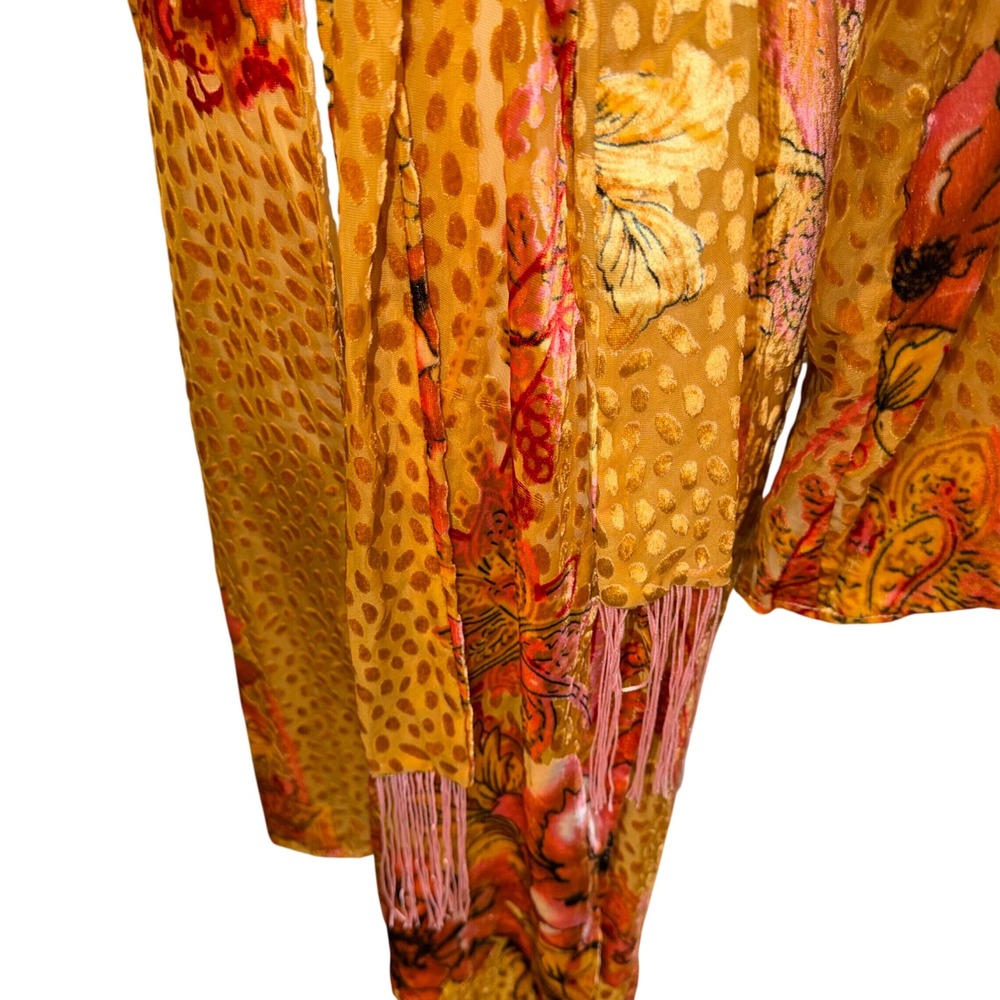 Nostalgia Devore Burnout Velvet Boho Dress Orange Floral Whimsigoth Retro 70s M - Picture 4 of 12